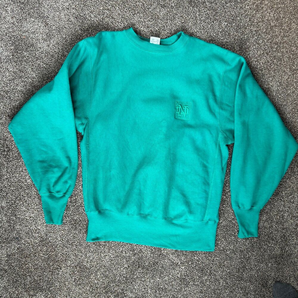 Vintage 90s Champion Reverse Weave Notre Dame Tonal Teal Crewneck L